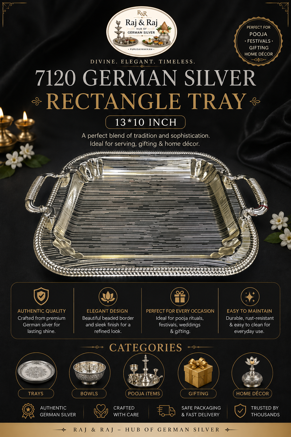 German Silver Rectangle Tray