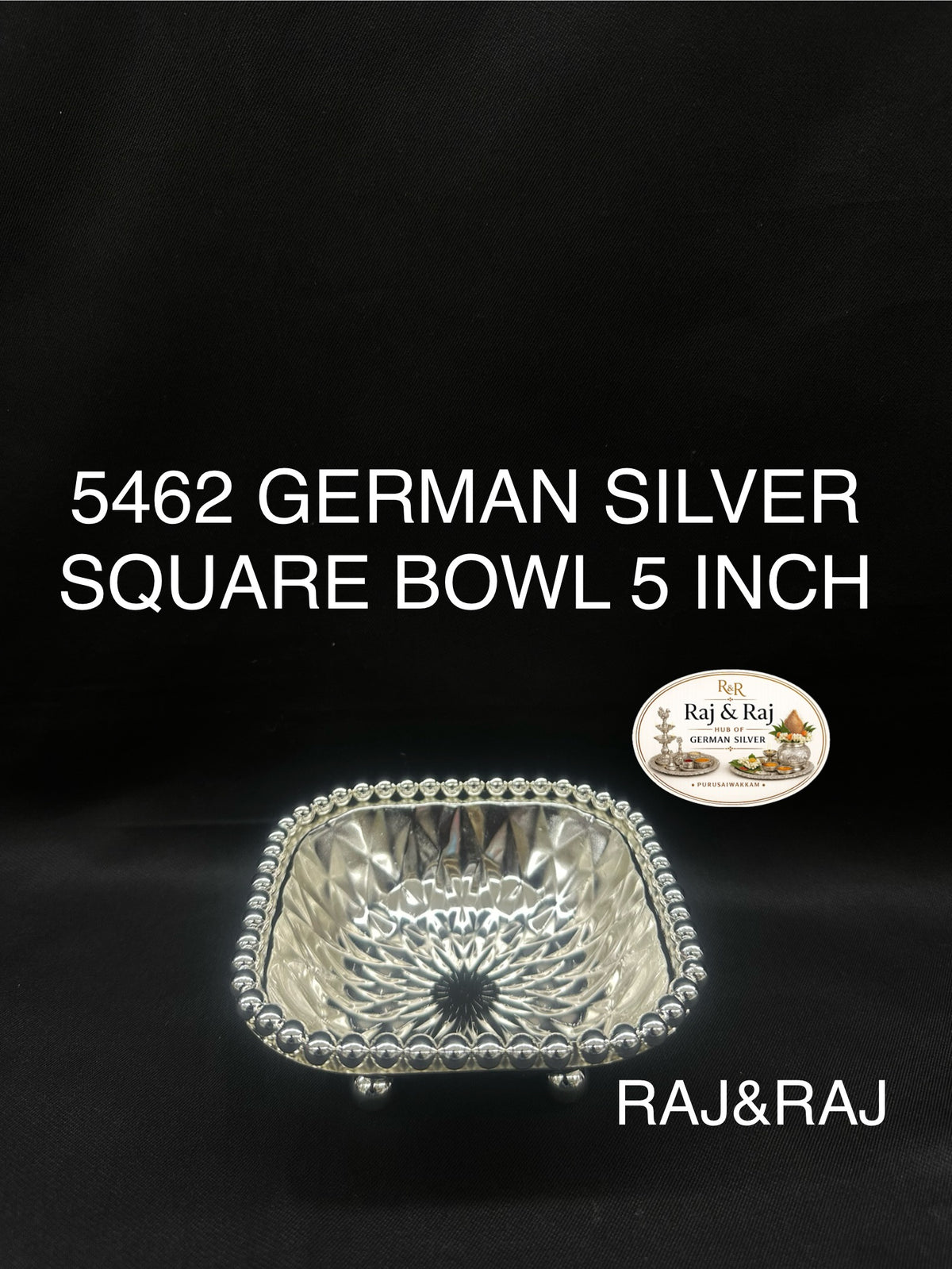 5462 German Silver Bowl Square 5 Inch