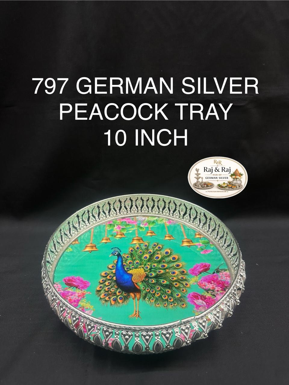 797 German Silver Peacock Tray 10 Inch