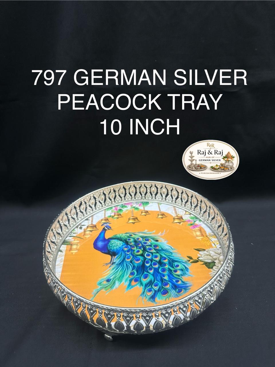 797 German Silver Peacock Tray 10 Inch