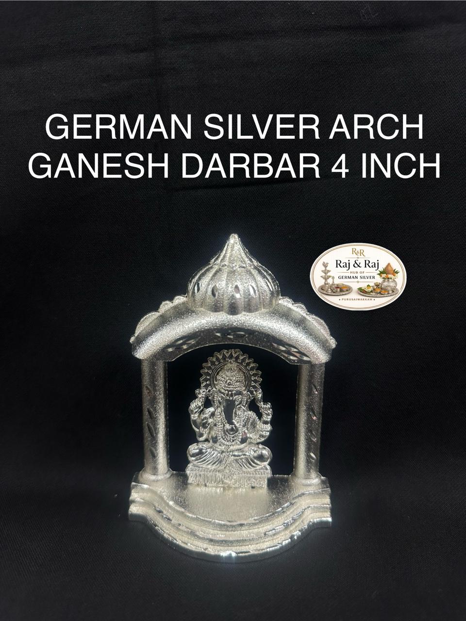 German Silver Arch Darbar Ganesh 4 Inch