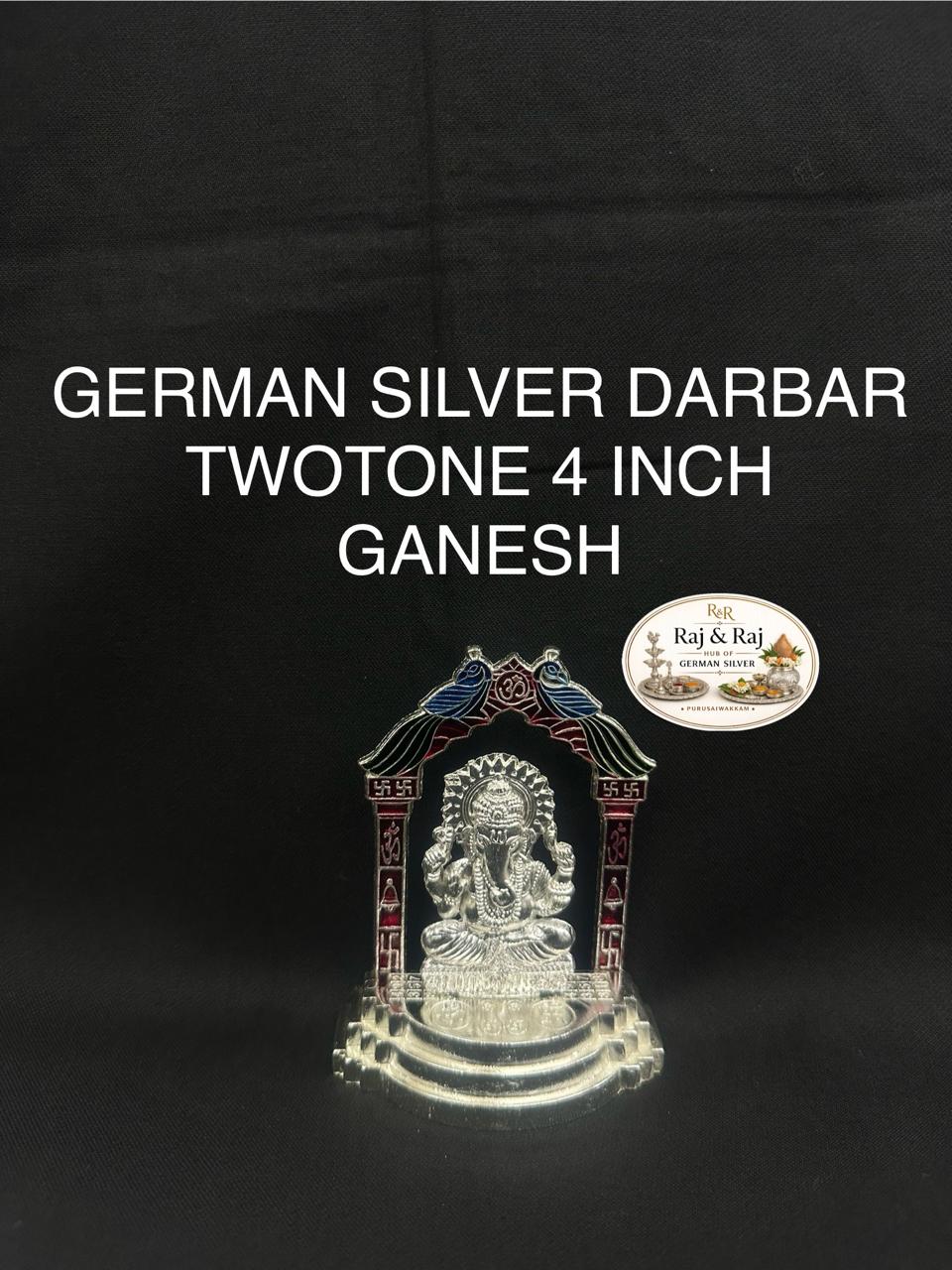 German Silver Darbar Twotone Ganesh 4 Inch