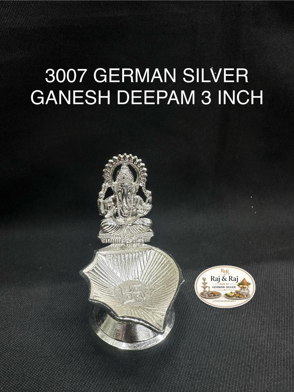 3007 German Silver Ganesh Deepam 3 Inch