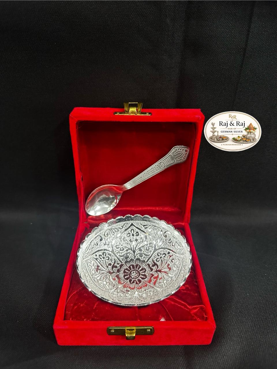 German Silver Bowl And Spoon Set 4 Inch