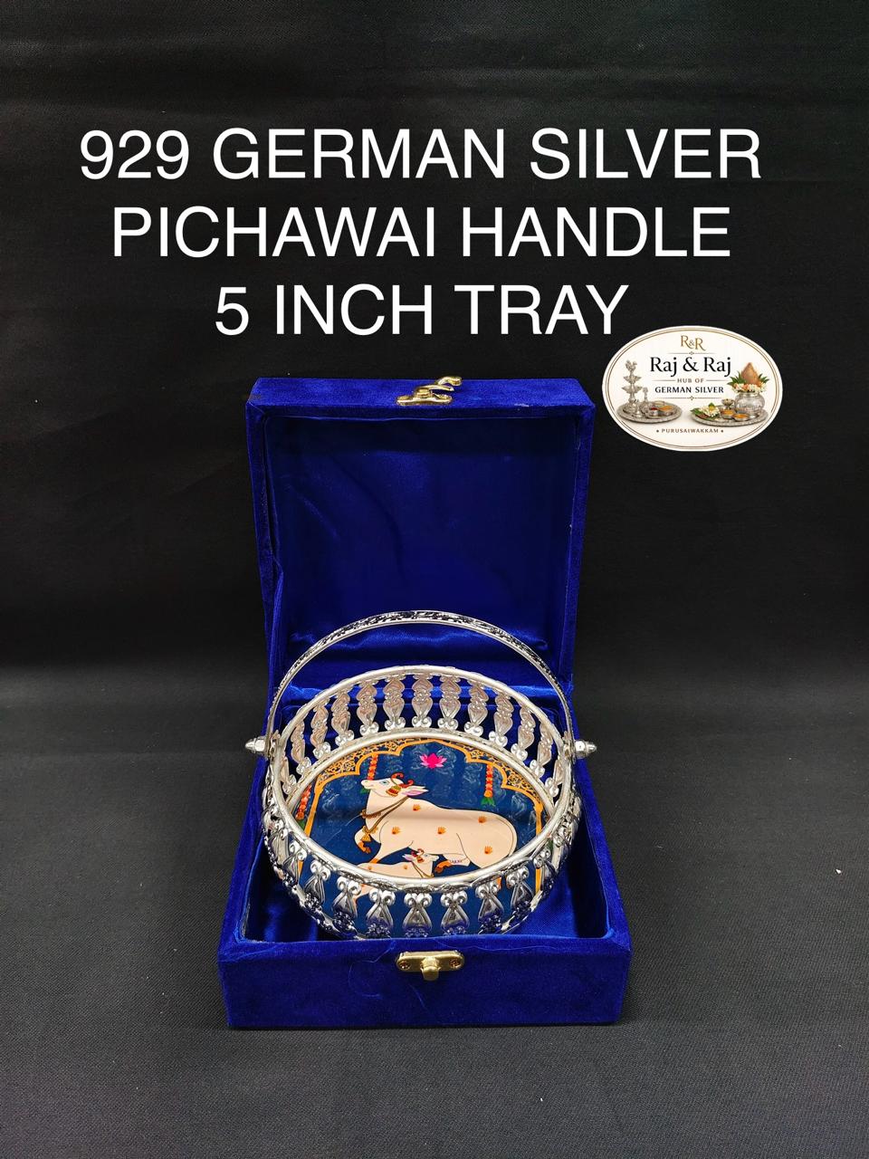 929 German Silver Pichawai Tray With Handle 5 Inch With Premium Packing