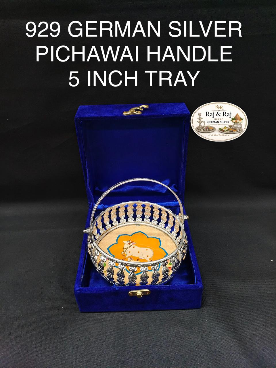 929 German Silver Pichawai Tray With Handle 5 Inch With Premium Packing