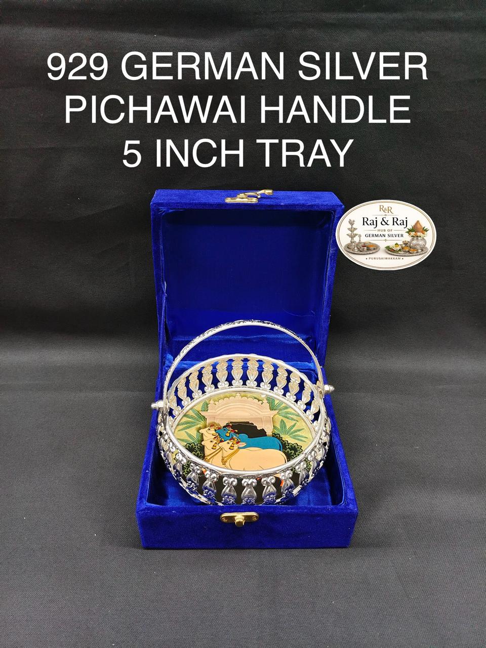 929 German Silver Pichawai Tray With Handle 5 Inch With Premium Packing
