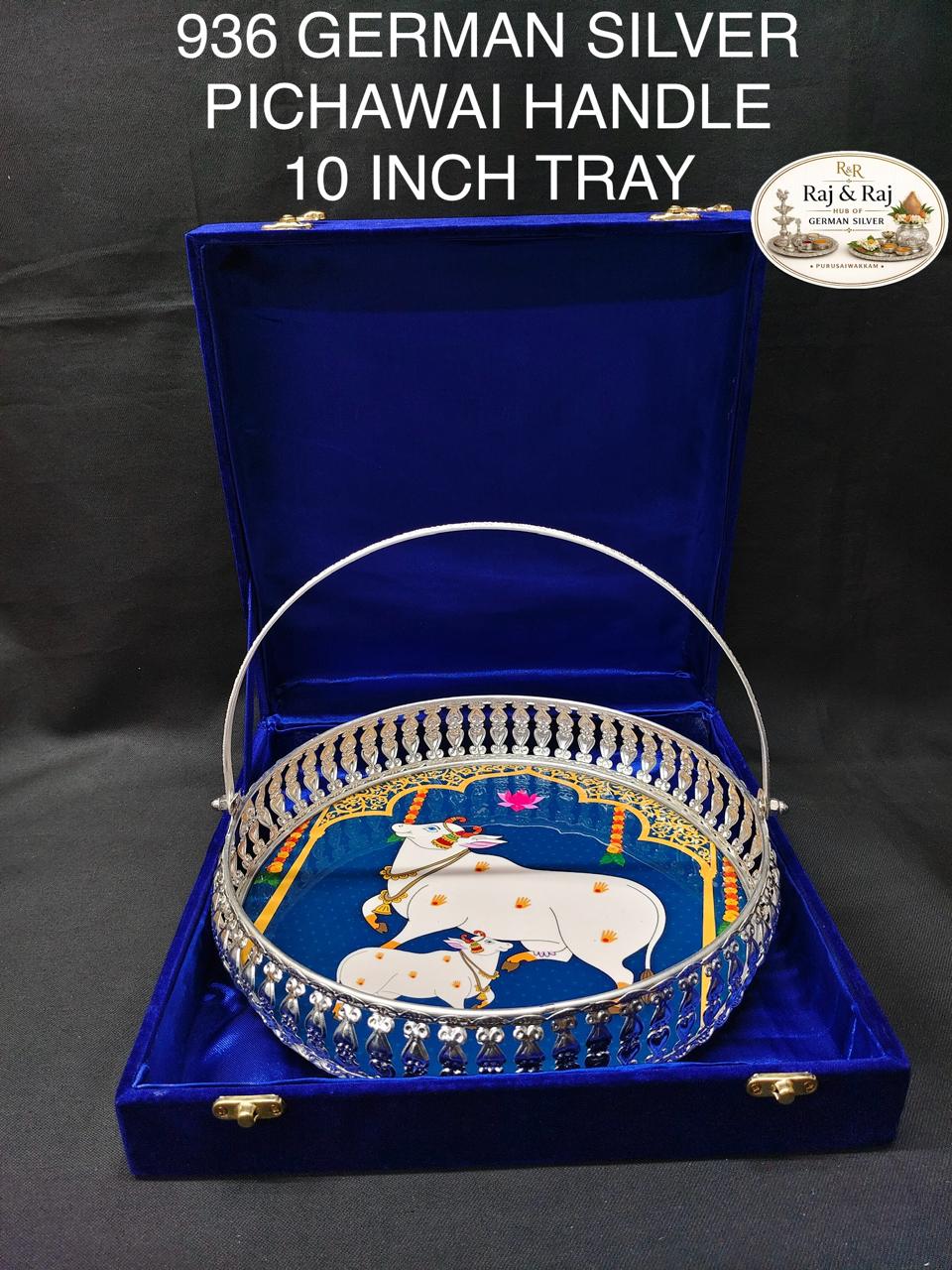 936 German Silver Handle Pichawai Tray 10 Inch With Premium Packing