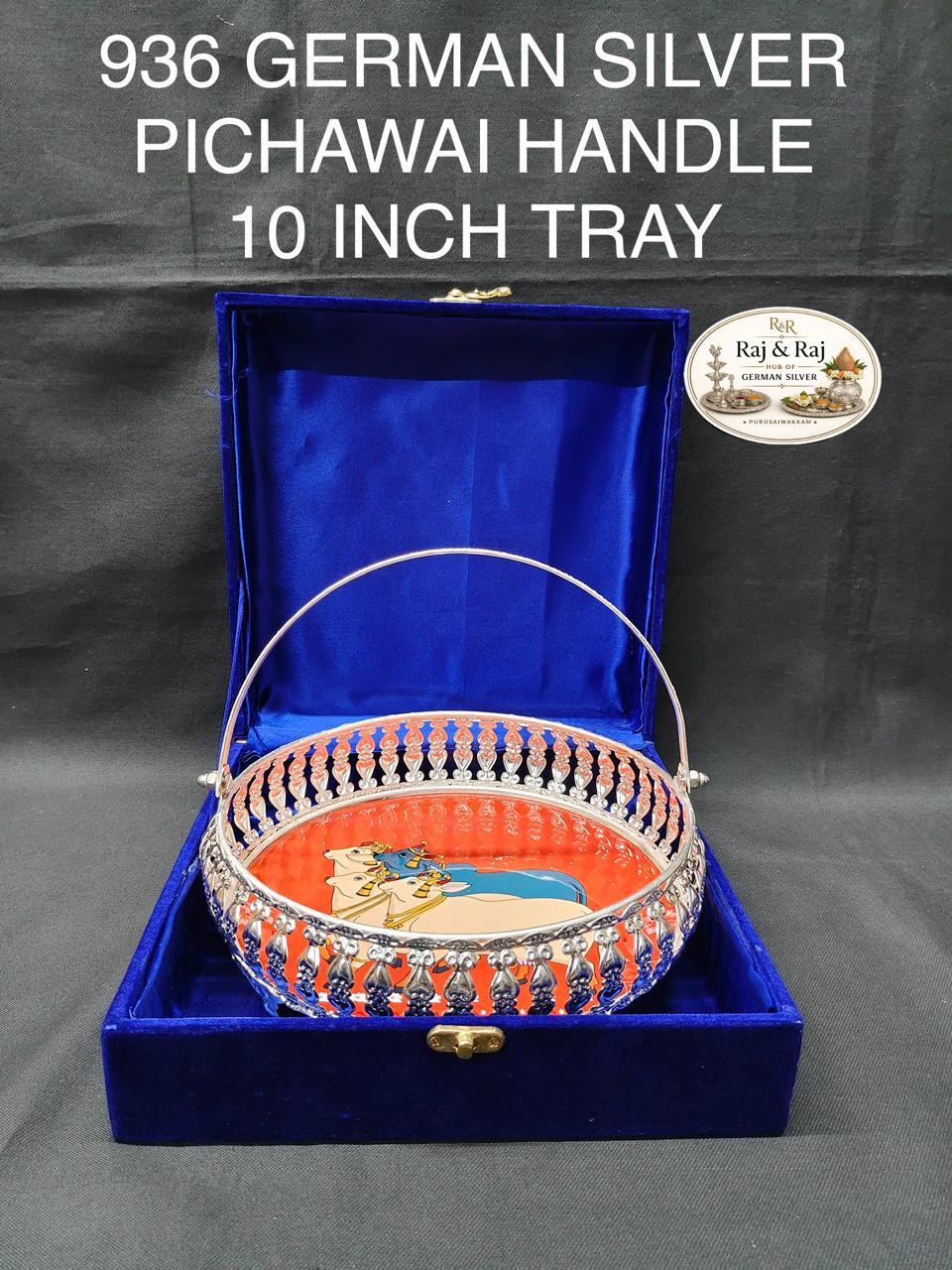 936 German Silver Handle Pichawai Tray 10 Inch With Premium Packing