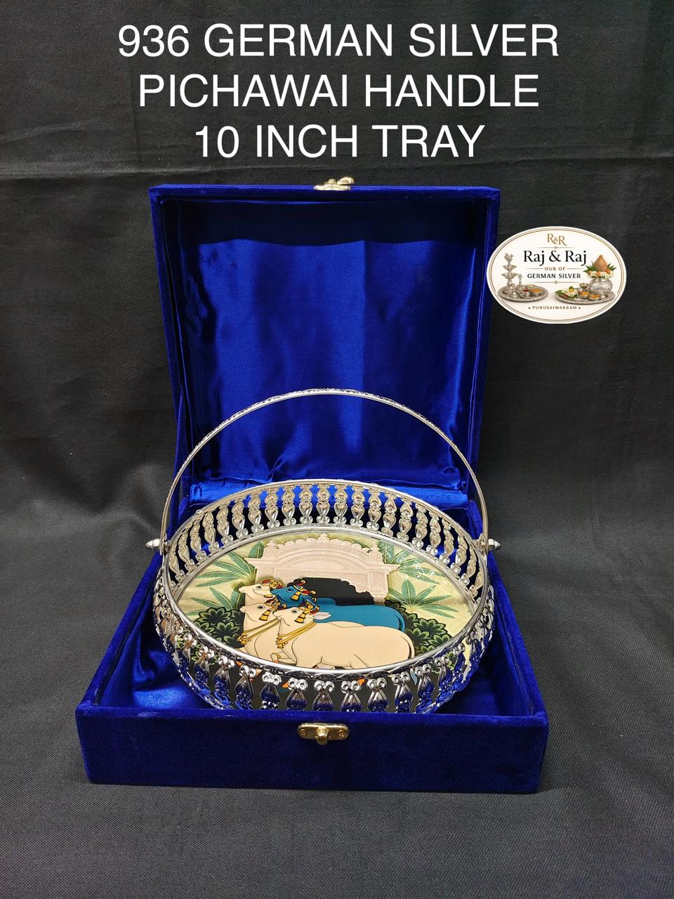 936 German Silver Handle Pichawai Tray 10 Inch With Premium Packing
