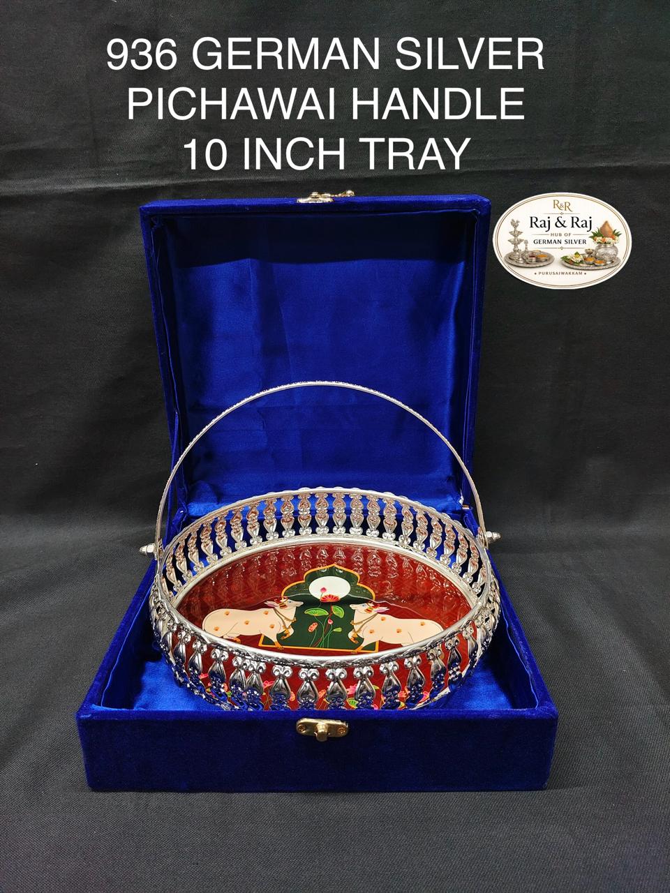 936 German Silver Handle Pichawai Tray 10 Inch With Premium Packing