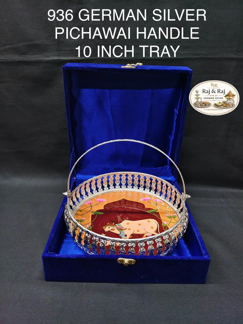 936 German Silver Handle Pichawai Tray 10 Inch With Premium Packing