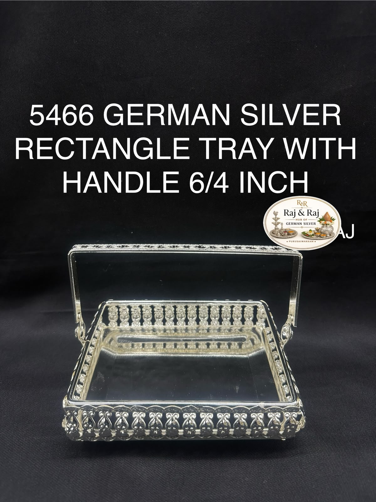 5466 German Silver Rectangle Handle Tray 6/4 Inch