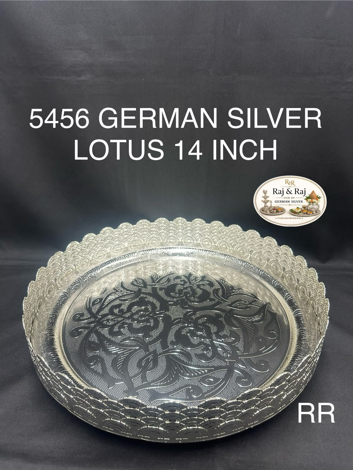 5456 German Silver Lotus Tray 14 Inch