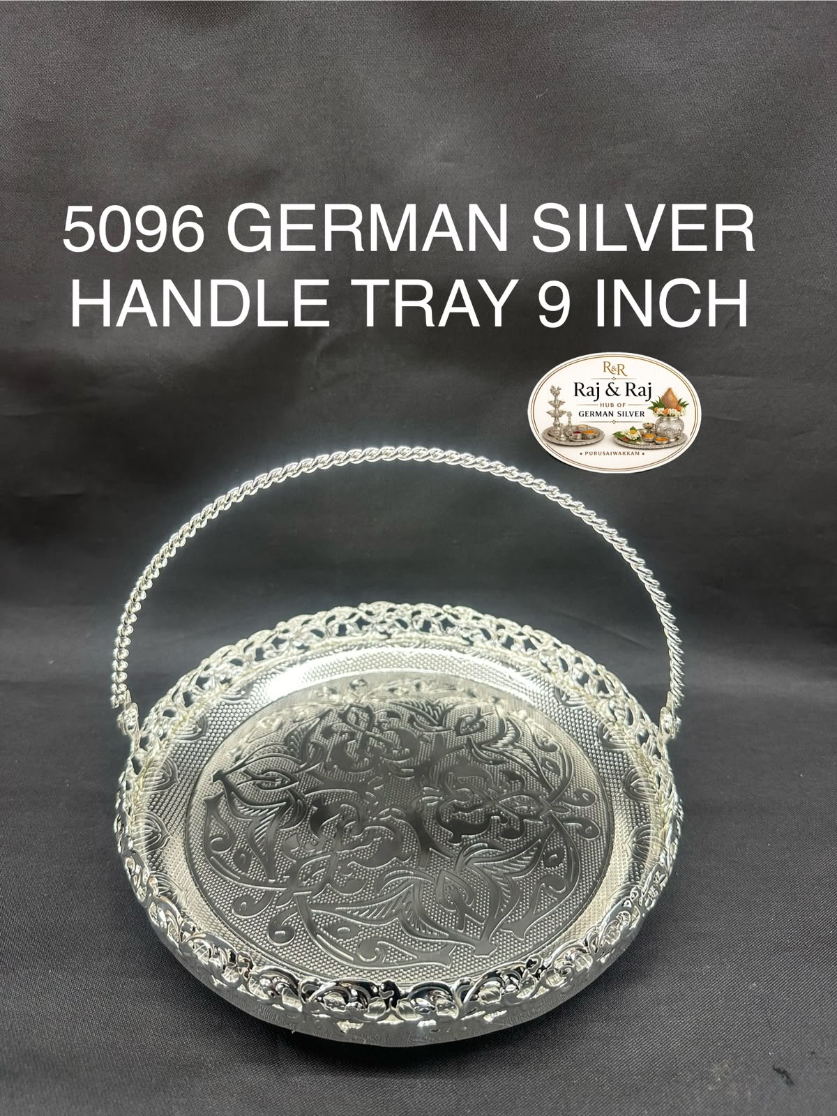 5096 German Silver Hnadle Tray 9 Inch