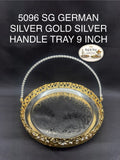 5096 German Silver Gold Silver Handle Tray 9 Inch