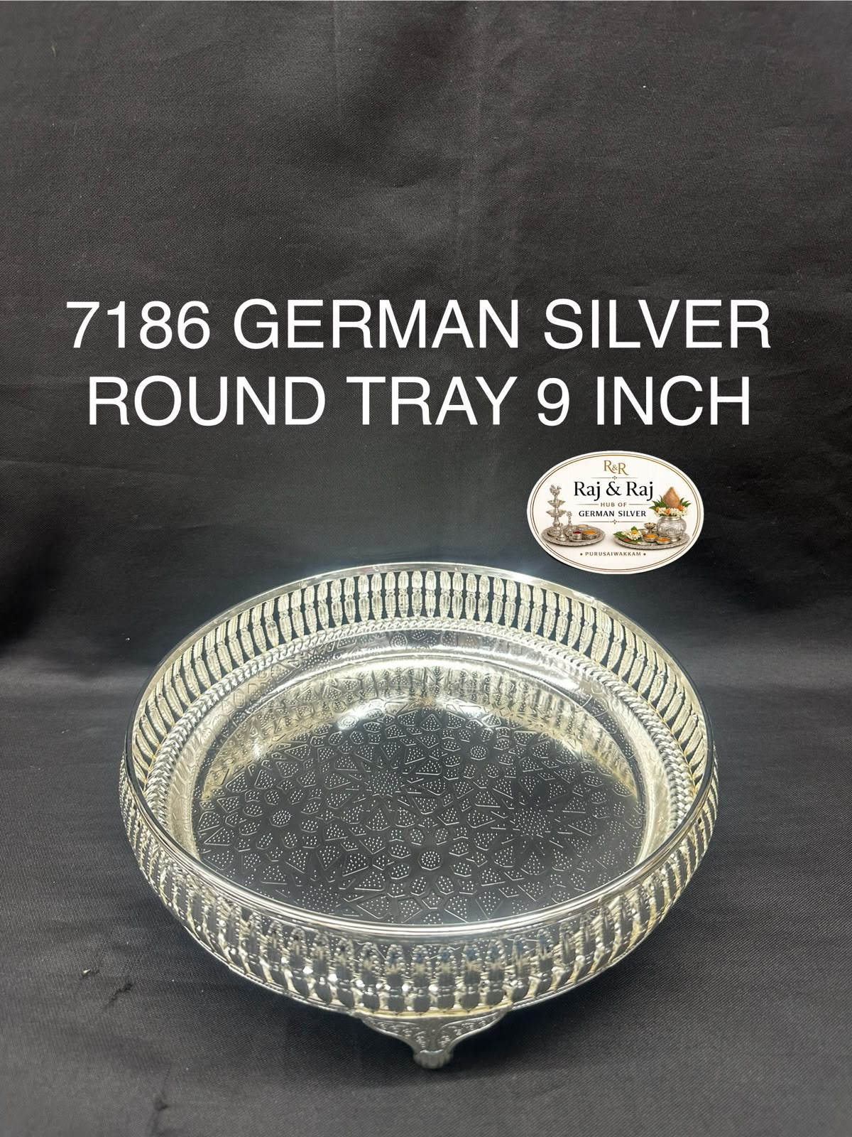 7186 German Silver Round Tray 9 Inch