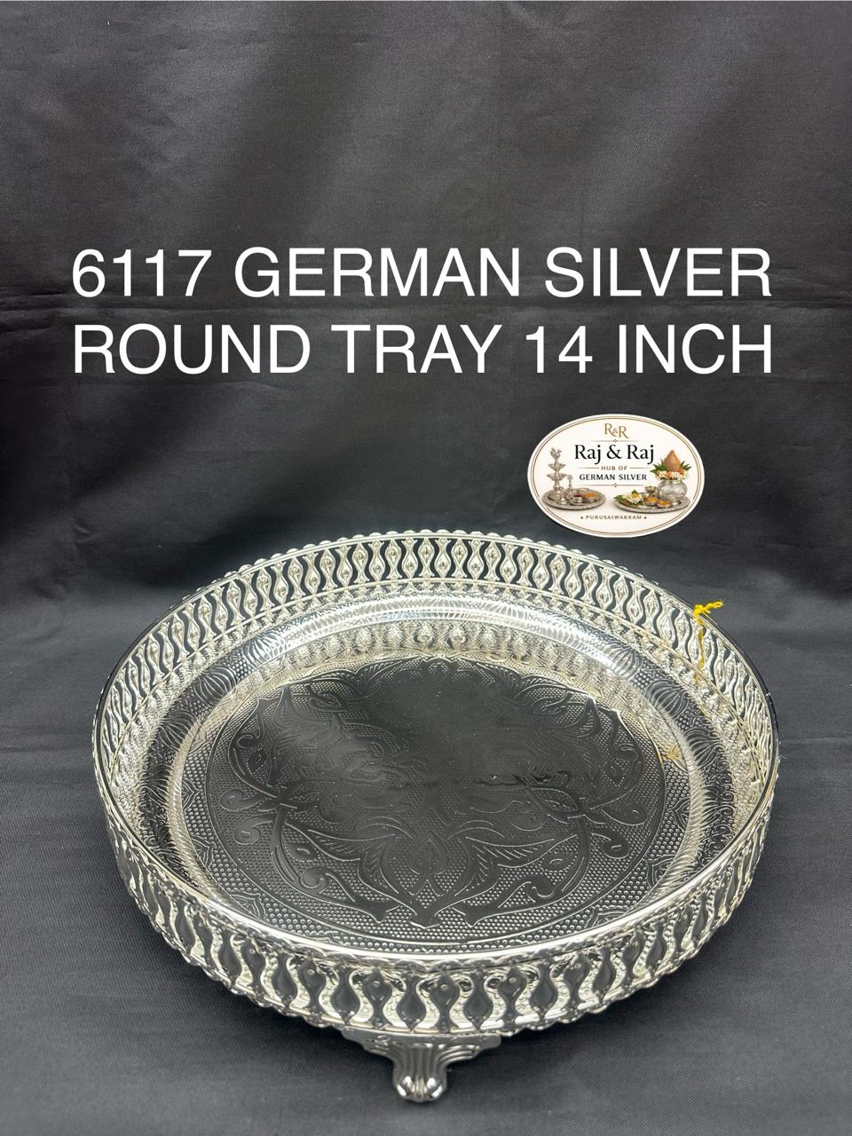 6117 German Silver Round 14 Inch Tray