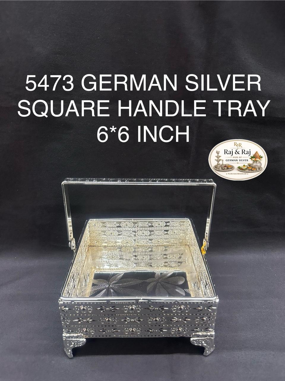 5473 German Silver Square Handle 6*6 Inch Tray