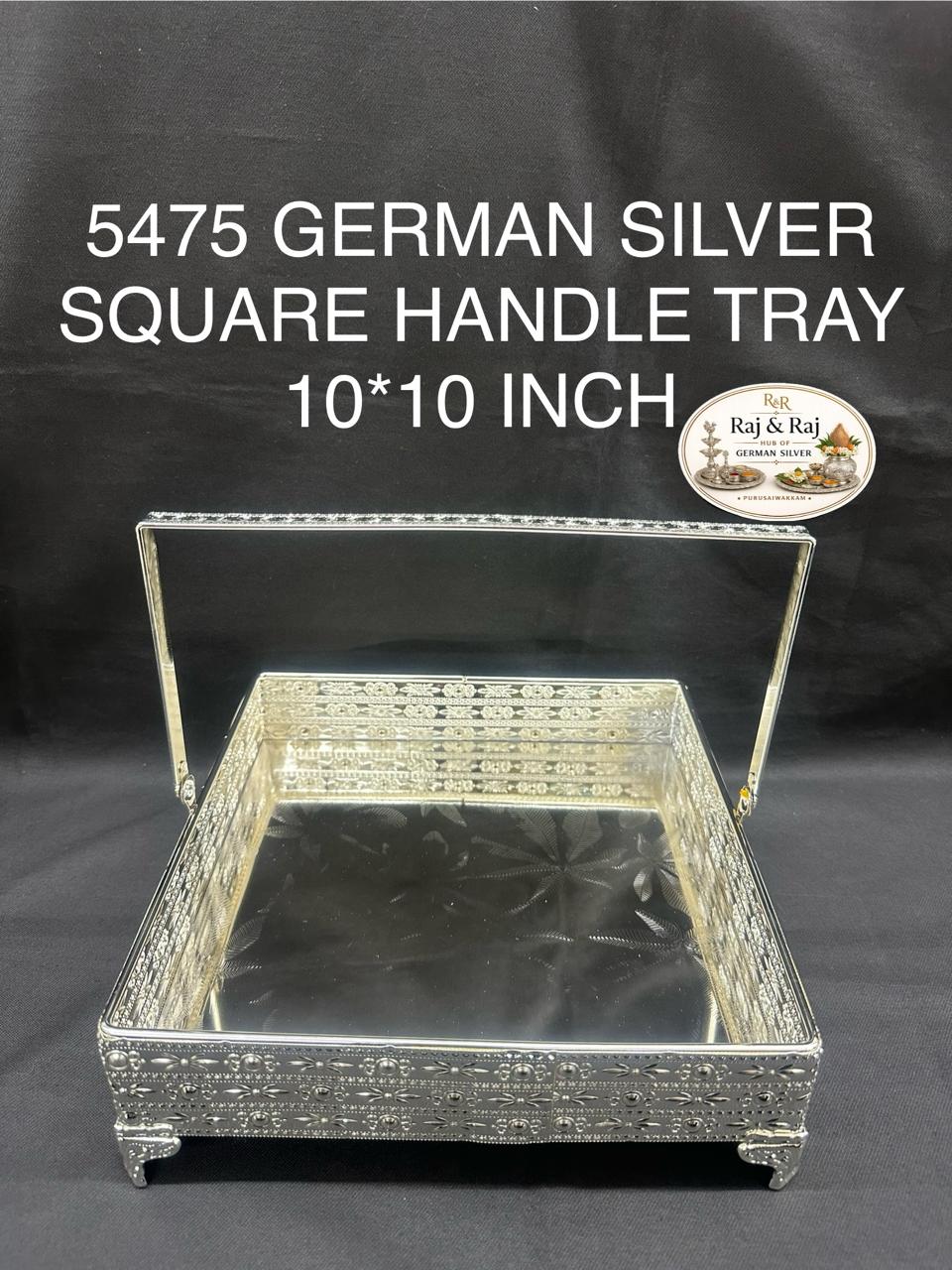 5475 German Silver Square Handle Tray 10*10 Inch