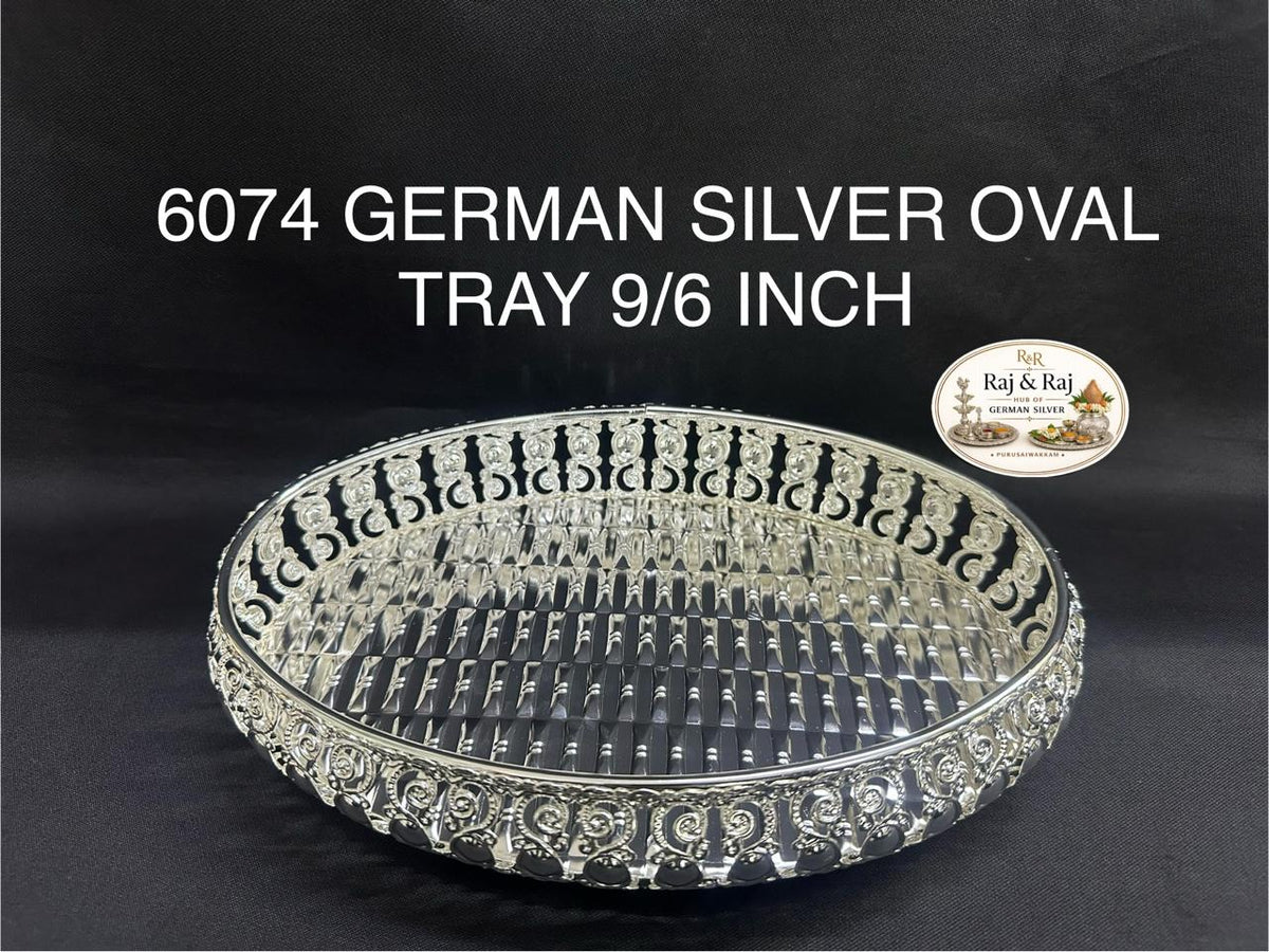 6074 German Silver Oval Tray 9*6 Inch