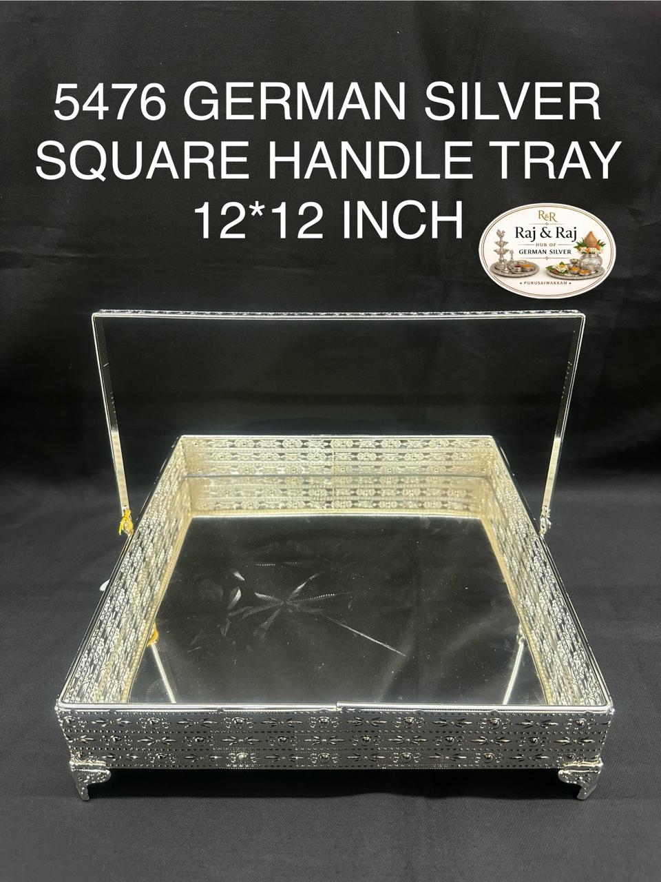 5476 German Silver Square Handle Tray 12*12 Inch