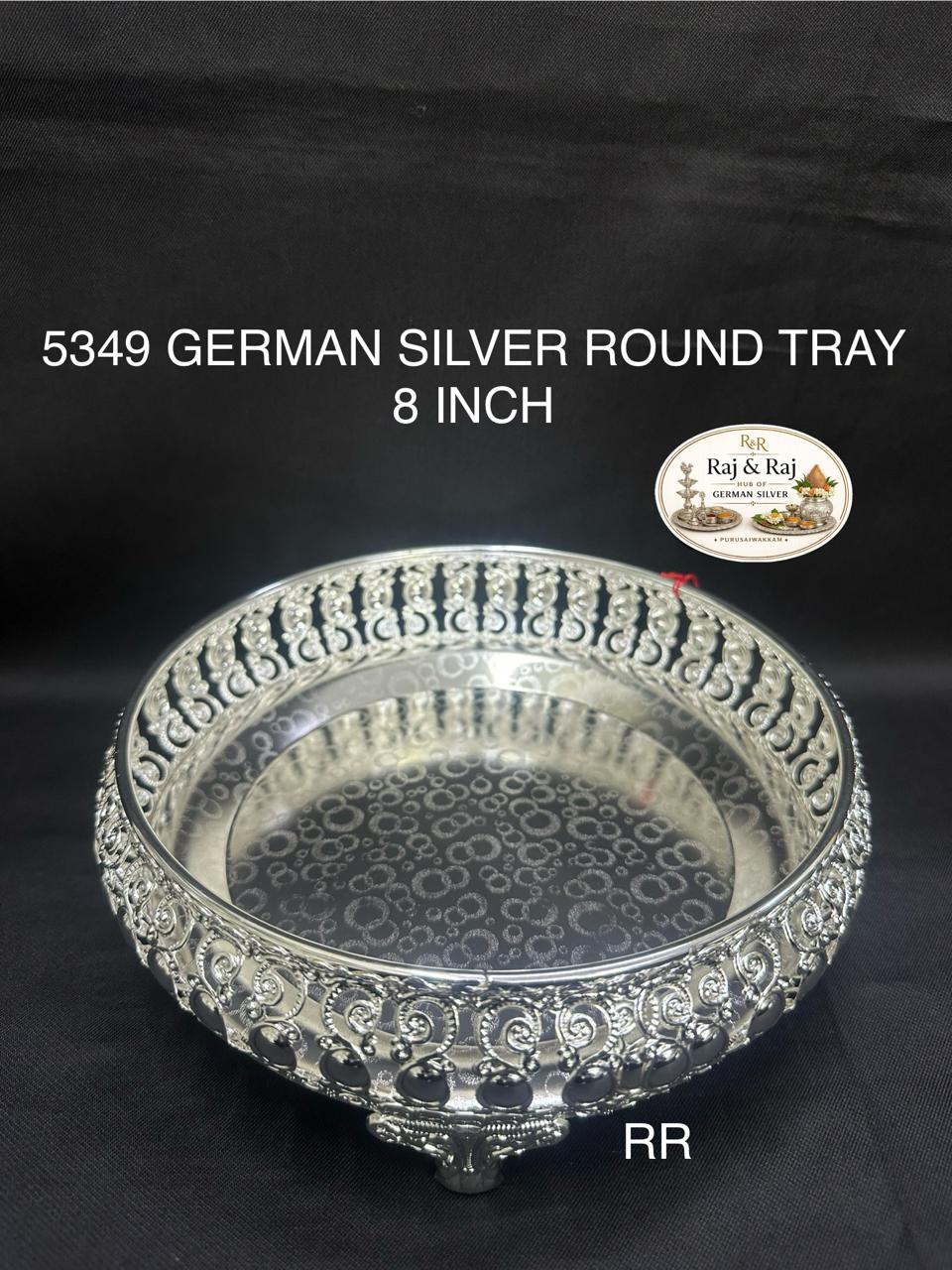 5349 German Silver Round Tray 8 Inch