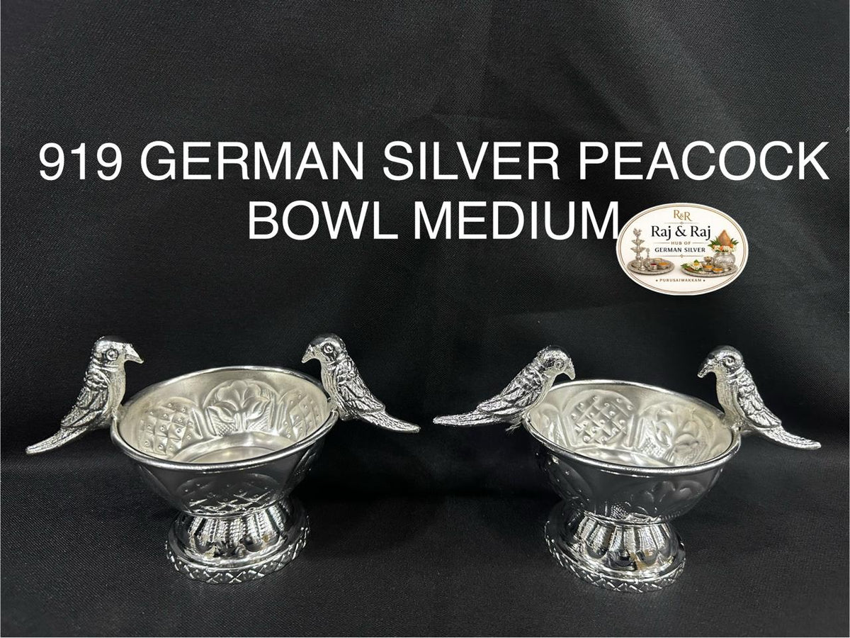 919 German Silver Antique Peacock Bowl
