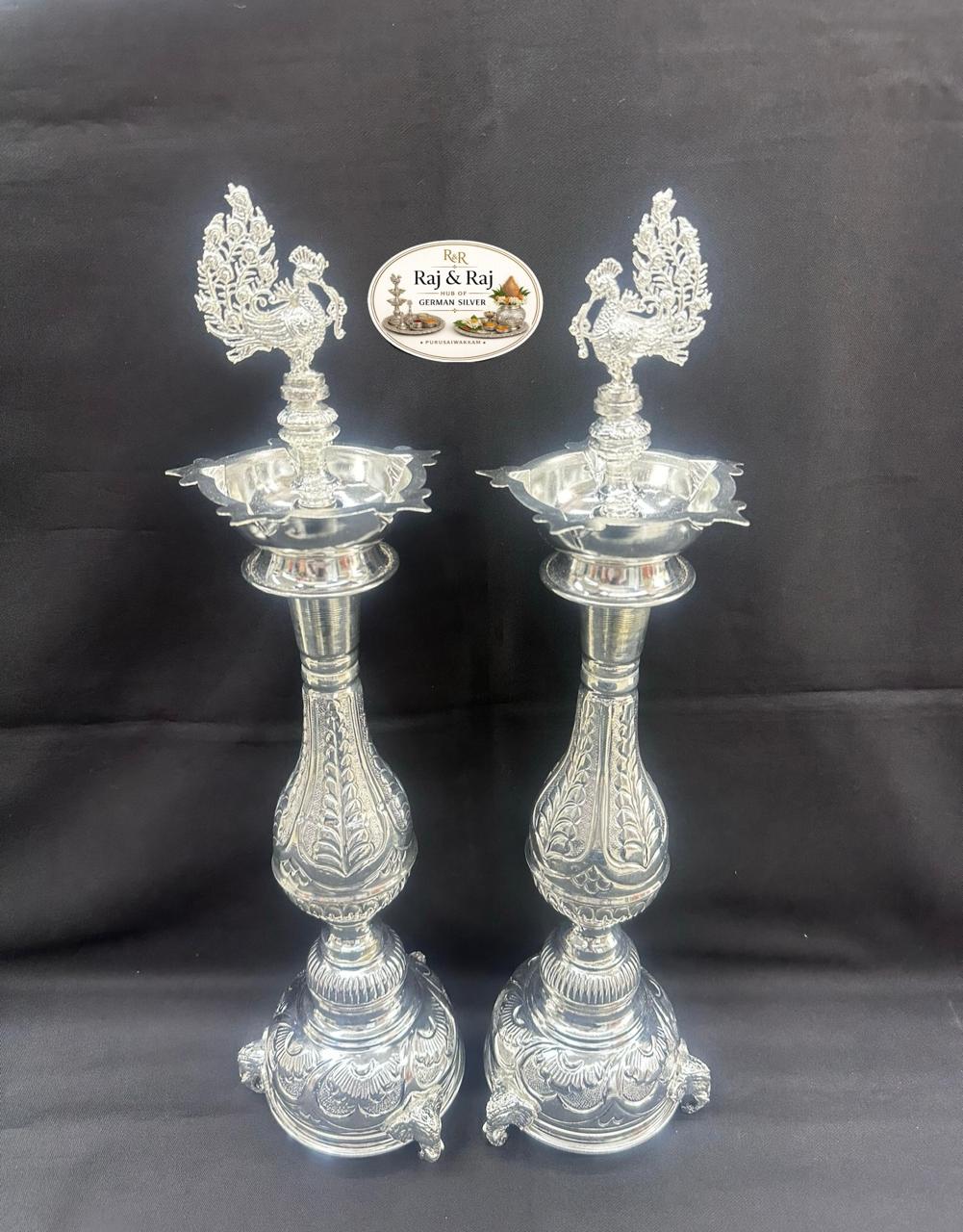 354 German Silver Elephant Leg Kuthuvaliku 20 Inch
