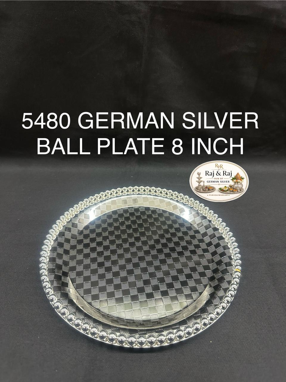 5480 German Silver Ball Pooja Plate 8 Inch