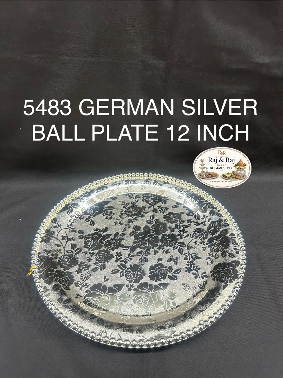 5483 German Silver Ball Pooja Plate 12 Inch