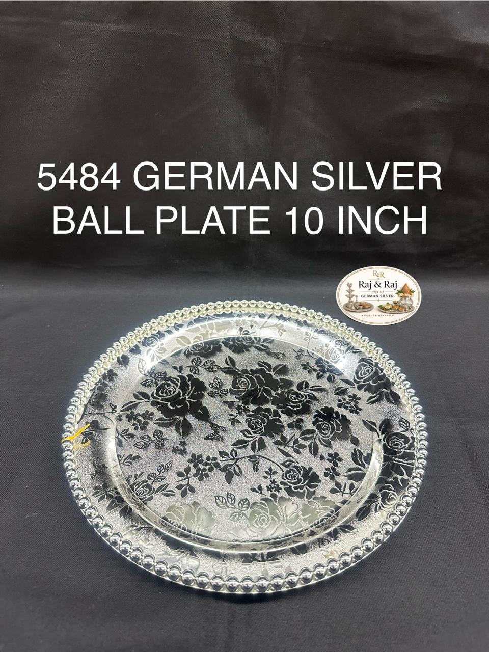 5484 German Silver Ball Pooja Plate 10 Inch