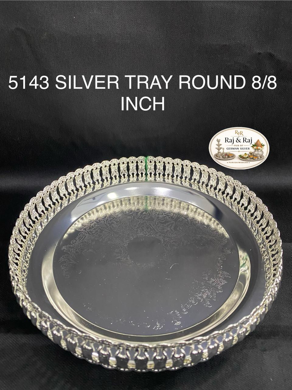 5143 German Silver Round Tray 8*8 Inch