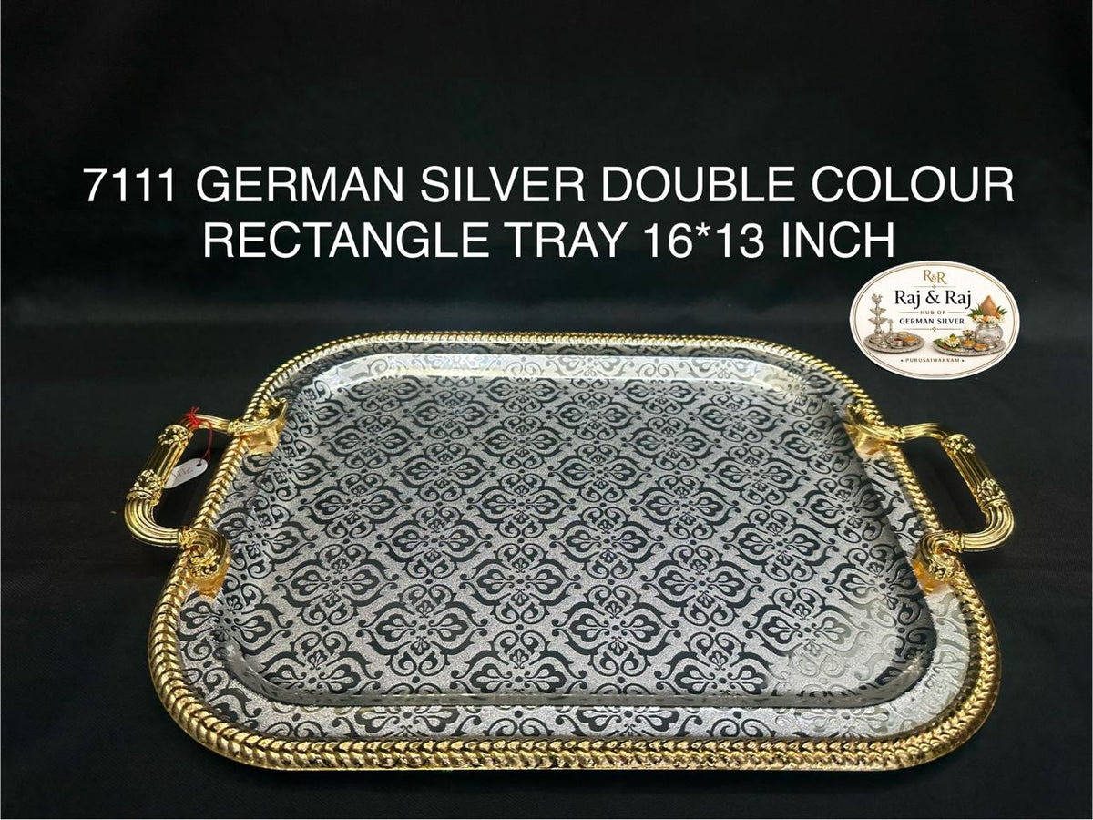 7111 German Silver Double Colour Rectangle Tray 16*13 Inch