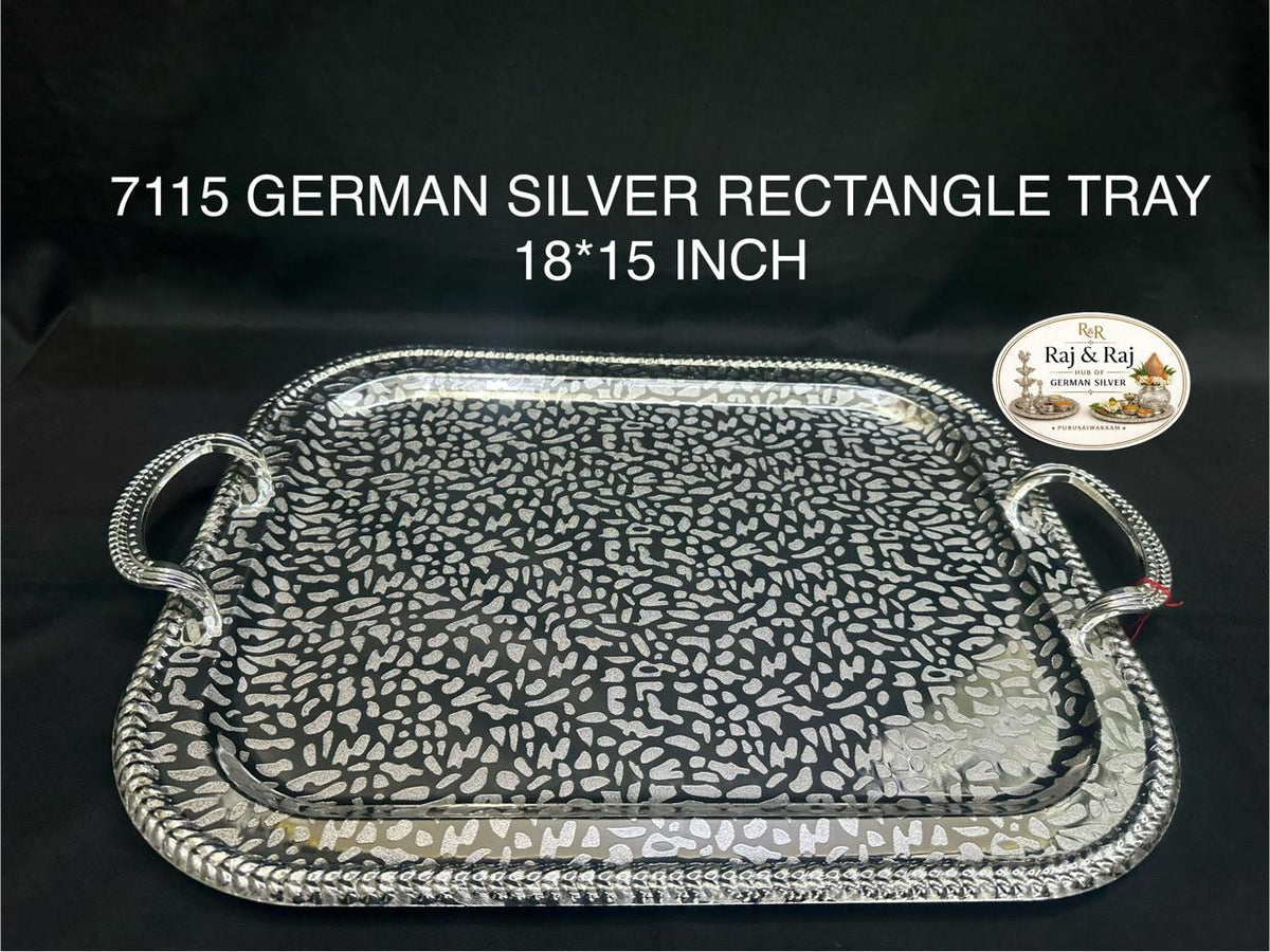 7115 German Silver Rectangle Tray 18*15 Inch