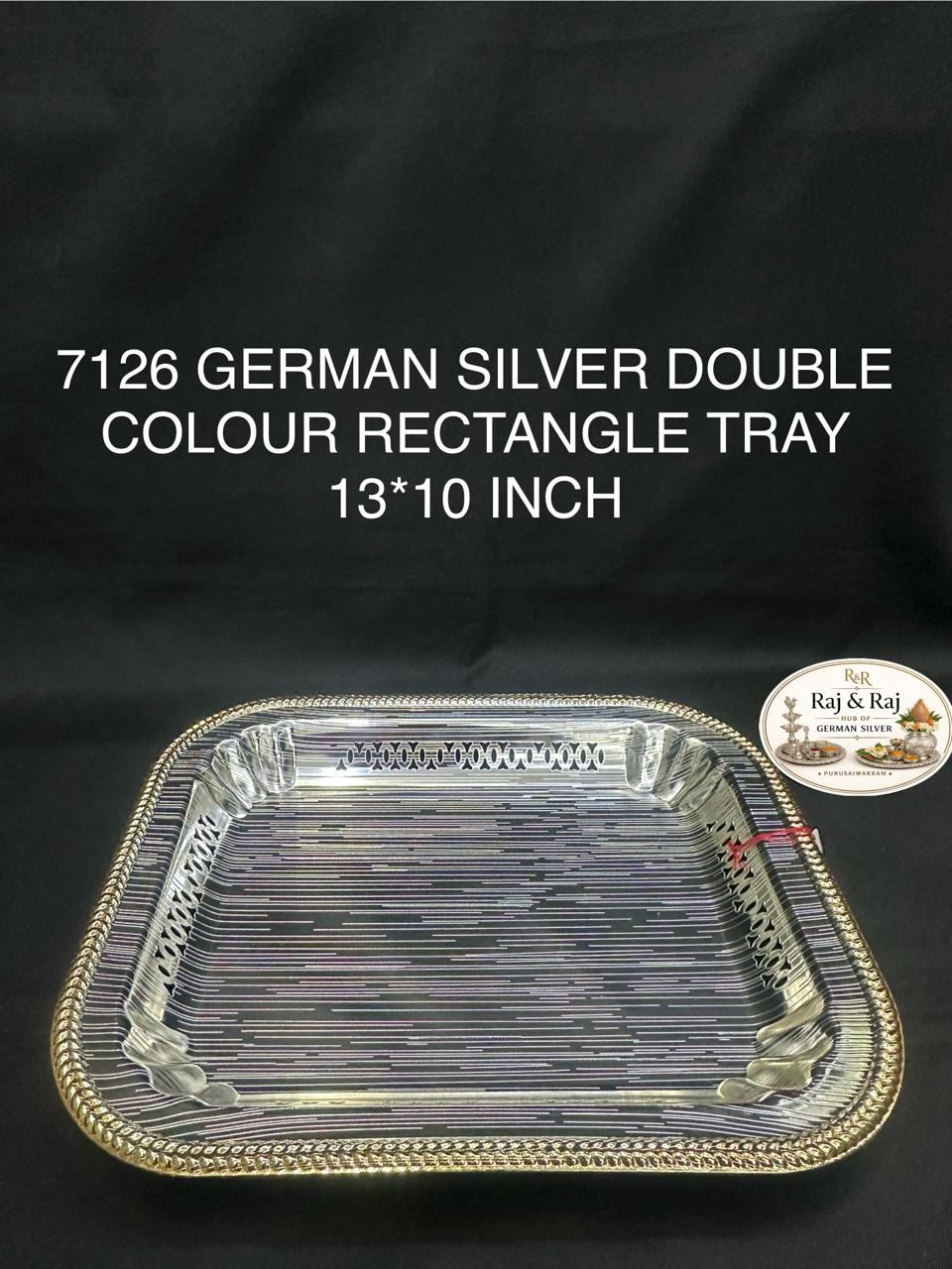 7126 German Silver Double Colour Rectangle Tray 13*10 Inch
