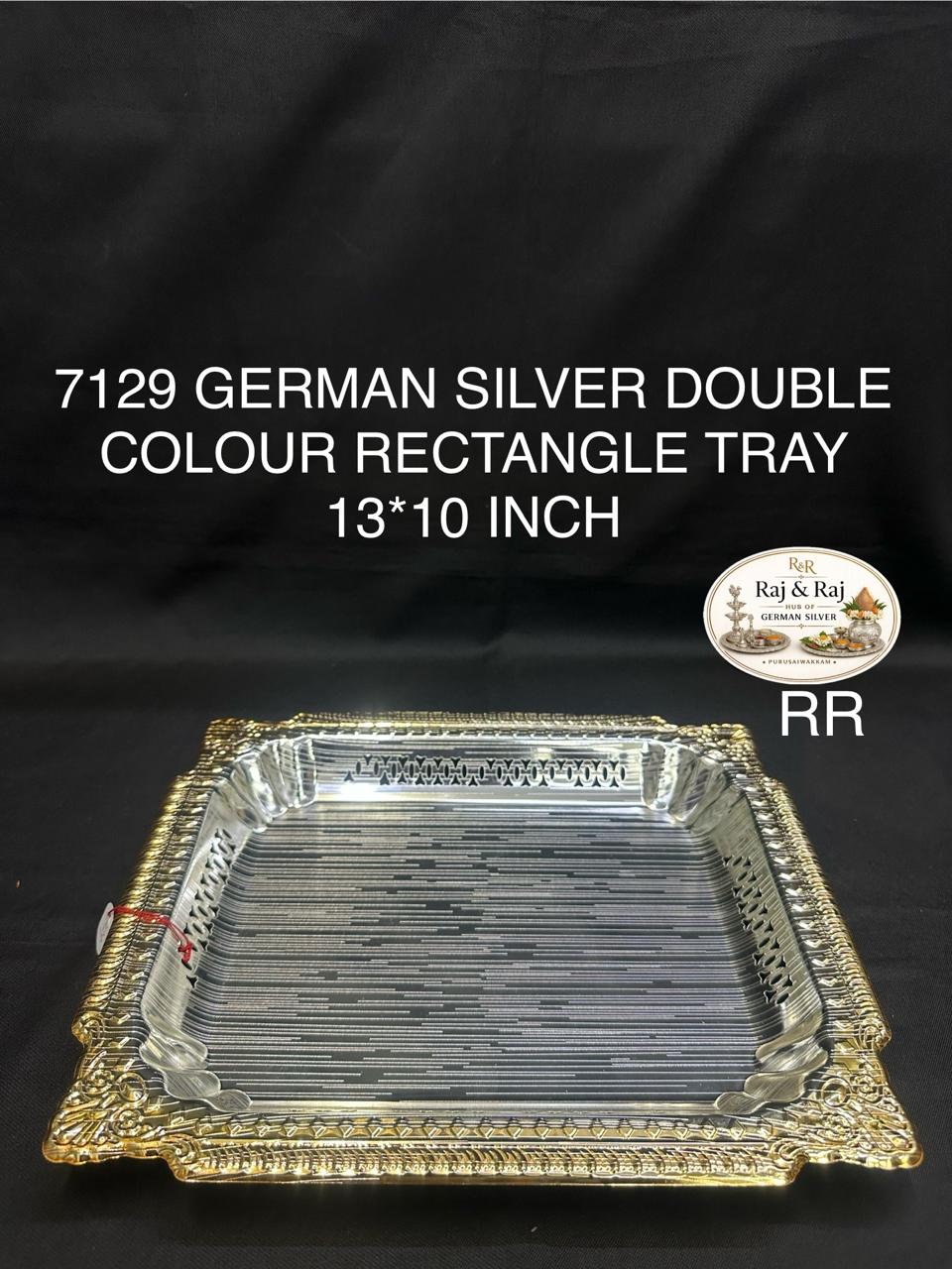 7129 German Silver Double Colour Rectangle Tray 13*10 Inch