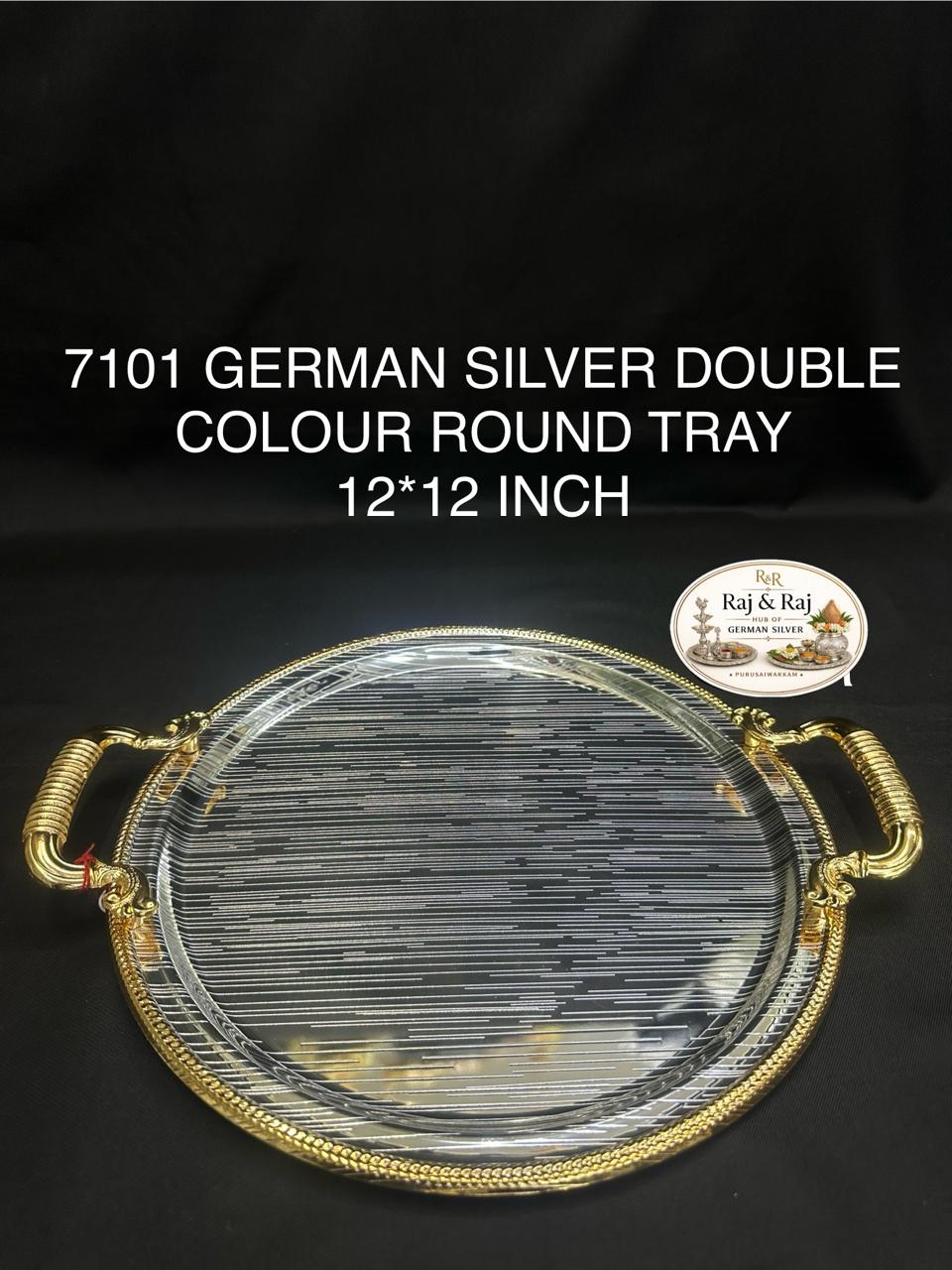 7101 German Silver Double Colour Round Tray 12 Inch