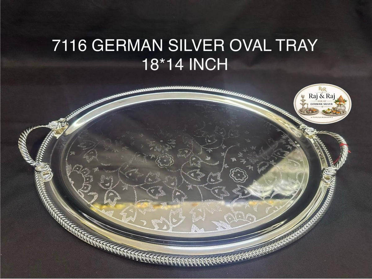 7116 German Silver Oval Tray 18*14 Inch
