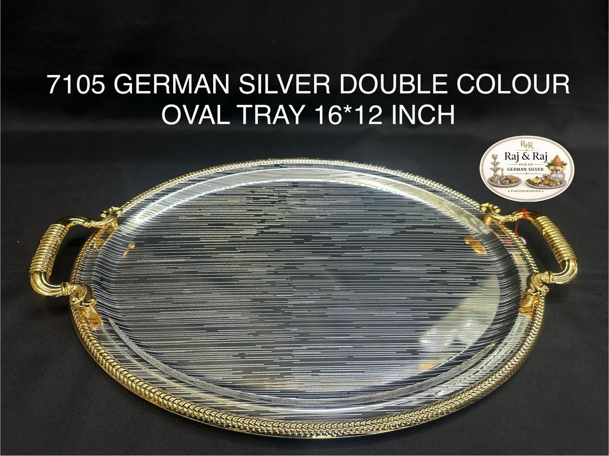 7105 German Silver Double Colour Oval Tray 16*12 Inch