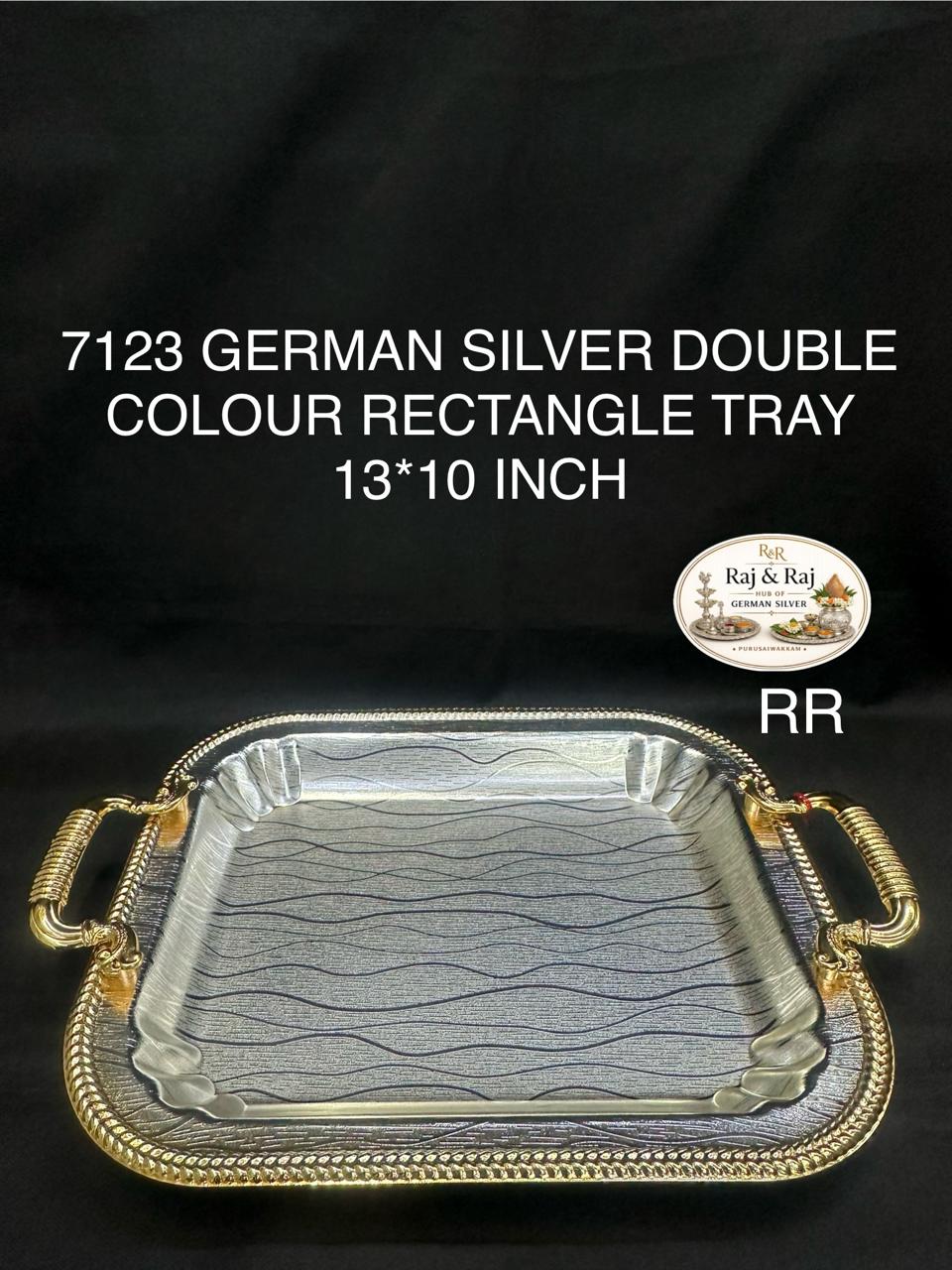 7123 German Silver Double Colour Rectangle Tray 13*10 Inch