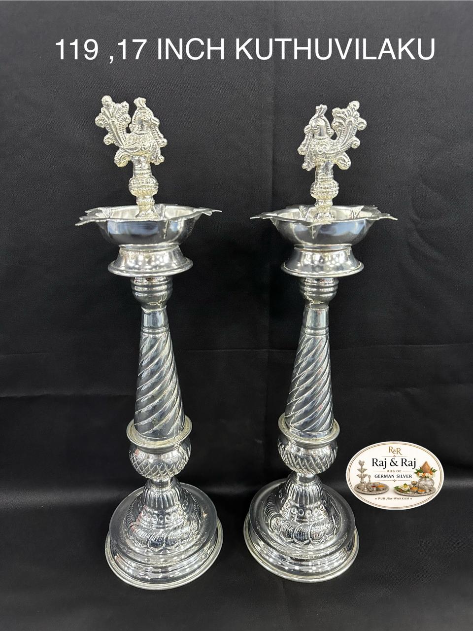 119 German Silver Kuthuvilaku 17 Inch