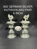 952 German Silver Kuthuvilaku 6 Inch Pair