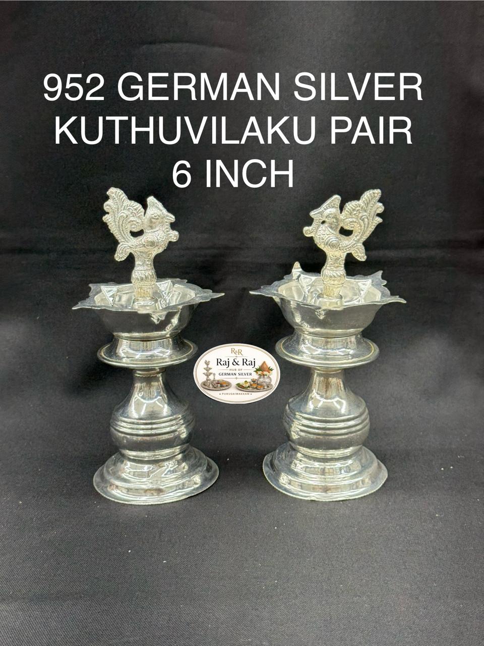 952 German Silver Kuthuvilaku 6 Inch Pair