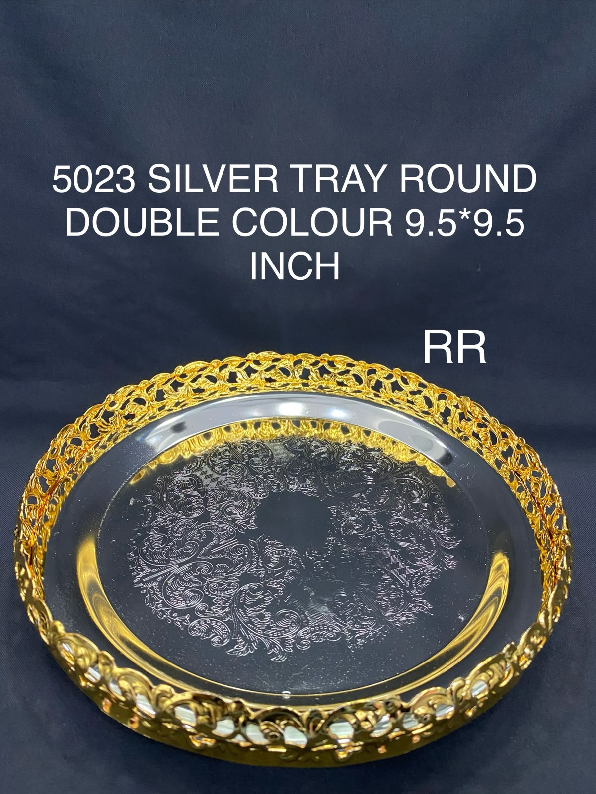5023 German Silver Double Colour Tray 10 Inch