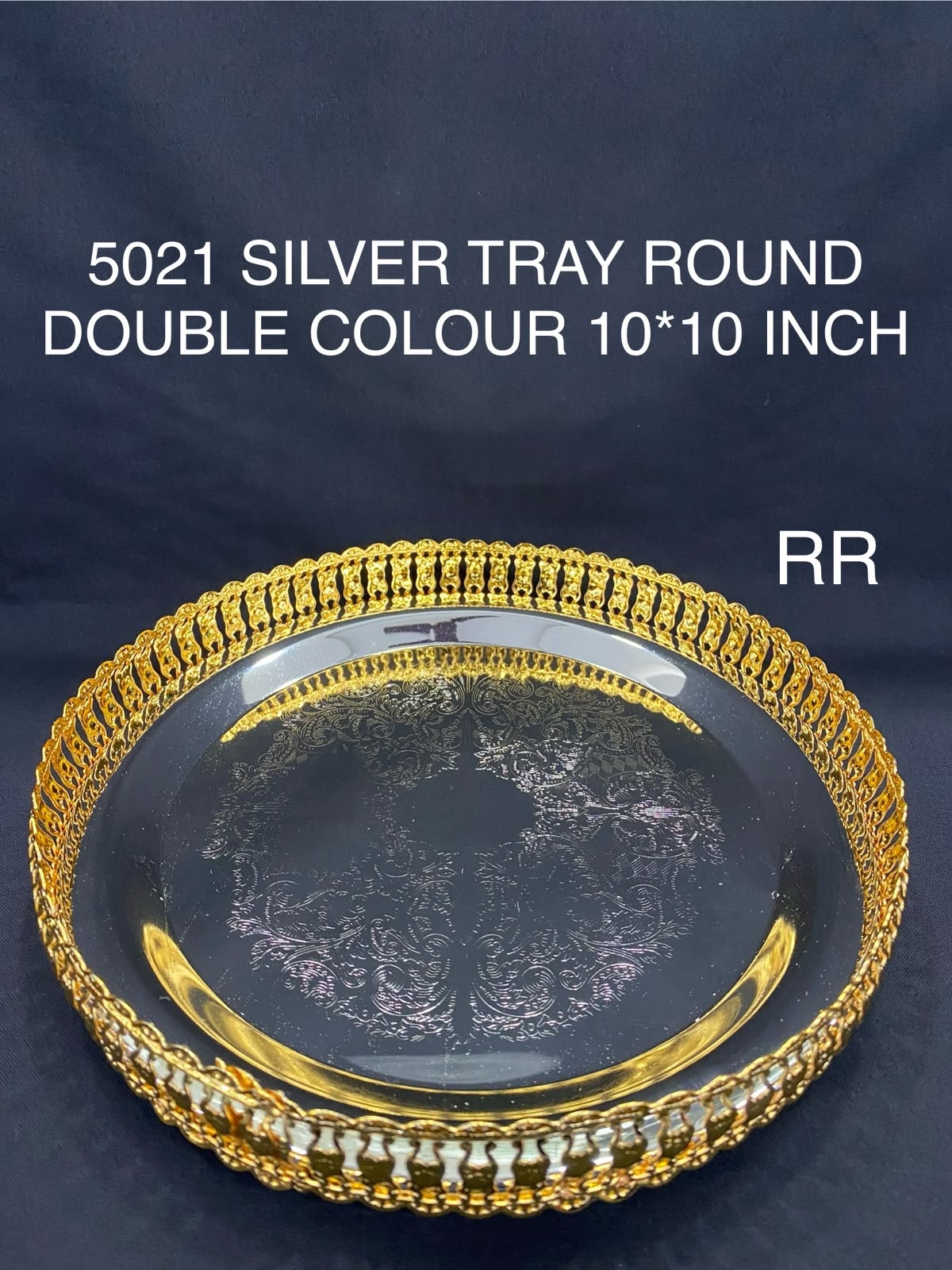 5021 German Silver Double Colour Tray 10 Inch