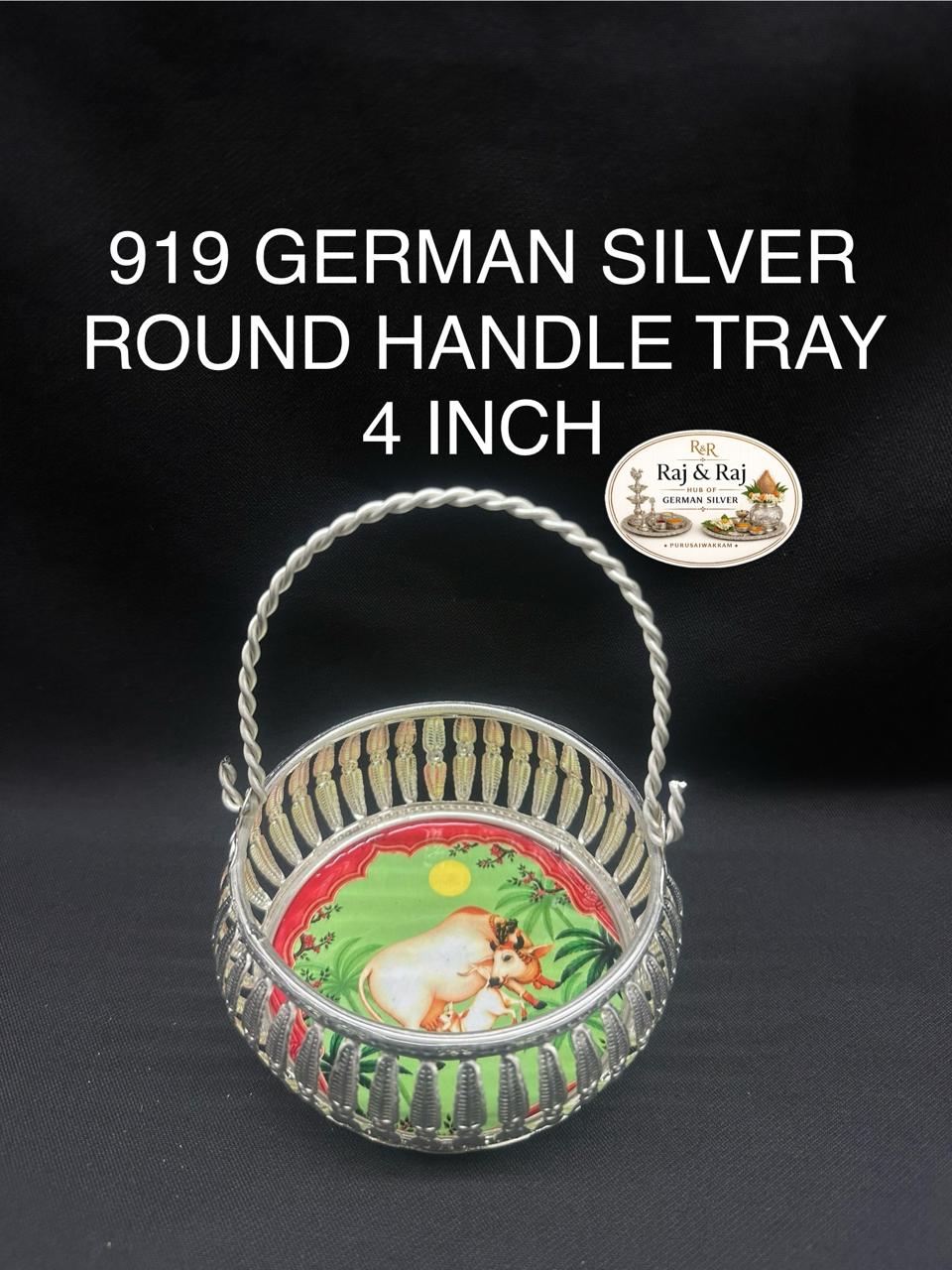 919 German Silver Pichawai Handle Tray 4 Inch