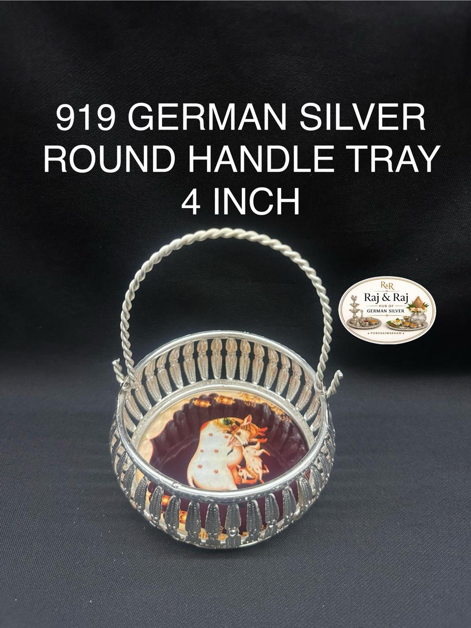 919 German Silver Pichawai Handle Tray 4 Inch