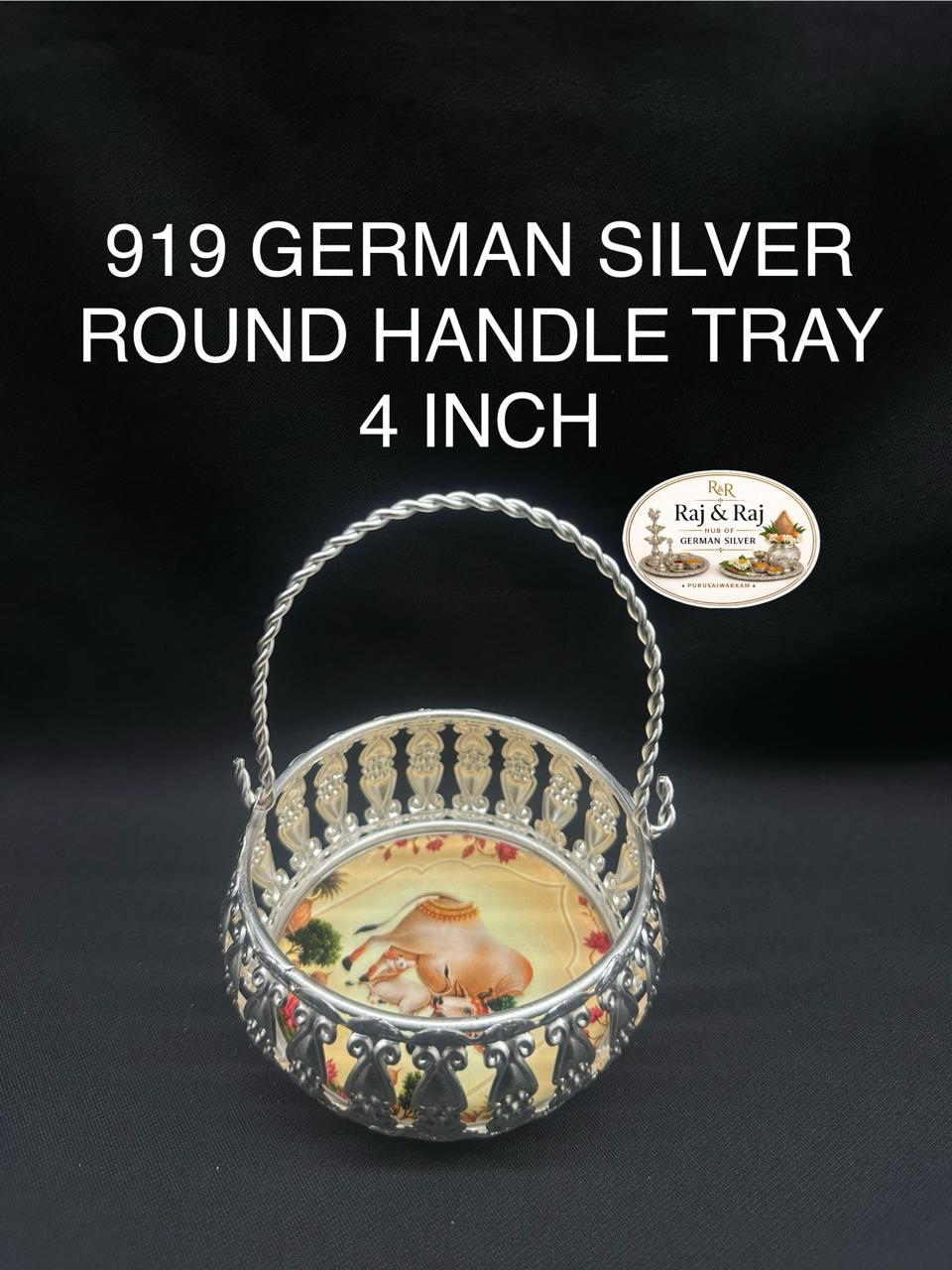 919 German Silver Pichawai Handle Tray 4 Inch