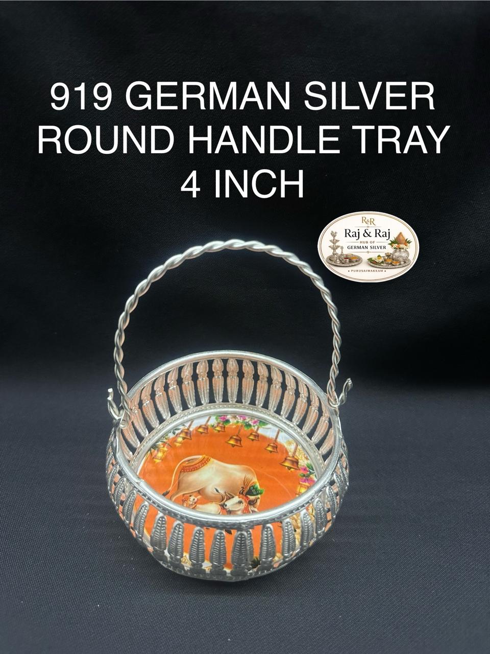 919 German Silver Pichawai Handle Tray 4 Inch